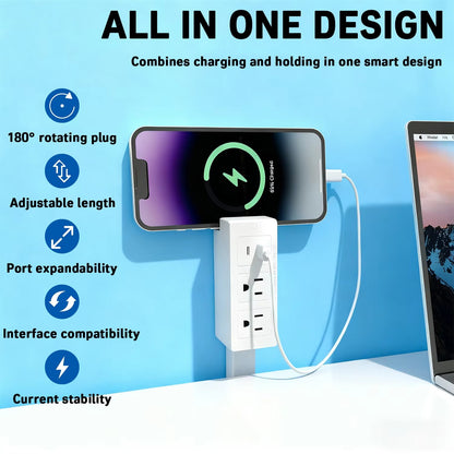 Homefinds Electrical Outlet Extender Plug Wall Outlet Extender Extendable Wall Socket Rotatable Folding Portable Power Socket