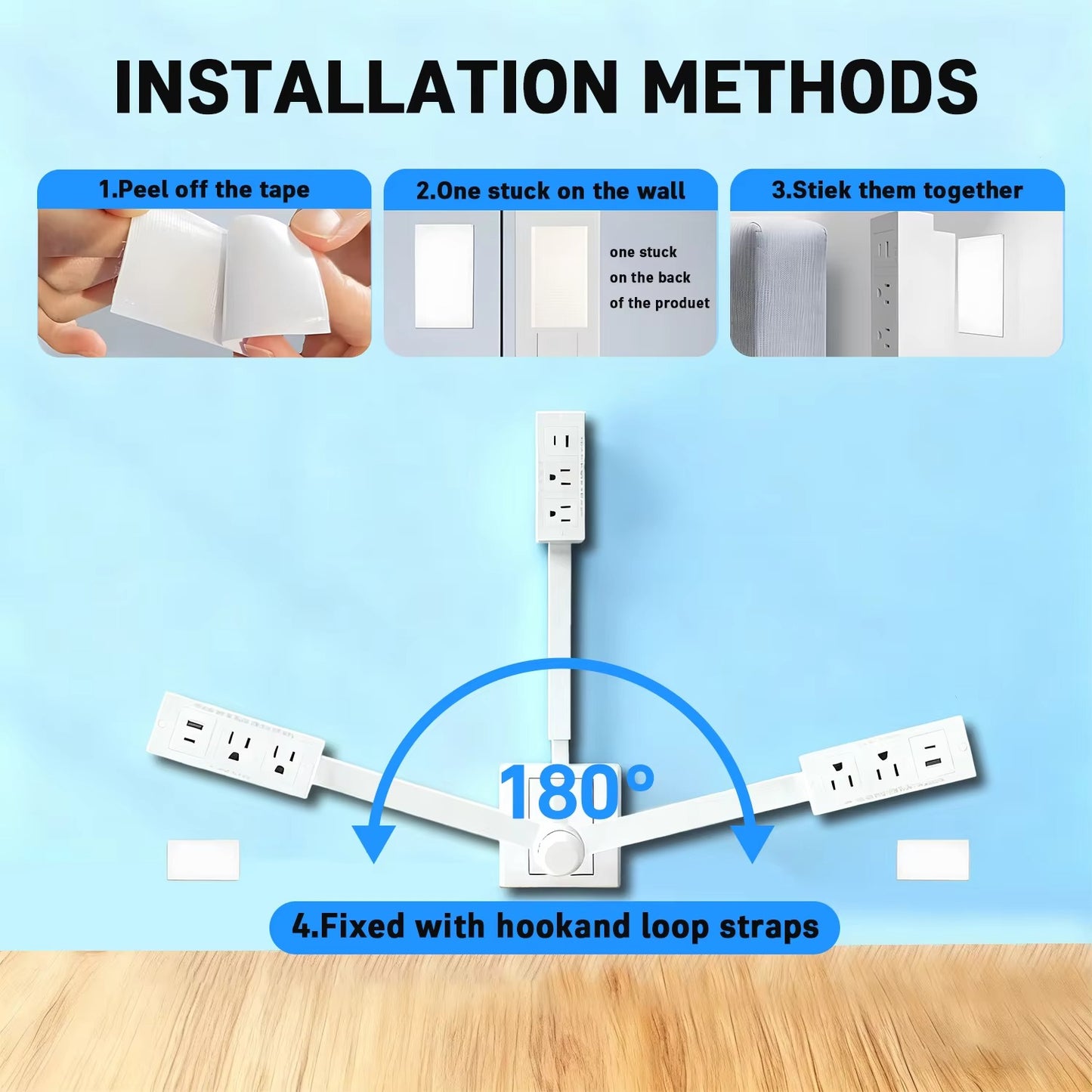 Homefinds Electrical Outlet Extender Plug Wall Outlet Extender Extendable Wall Socket Rotatable Folding Portable Power Socket